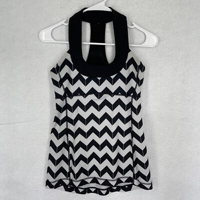 Lululemon Women's Tank Top Sz 6 Racerback Chevron Pattern Black White Activewear
