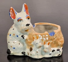 Ceramic Table Ashtray Dog & Puppies Multicolor Hand Painted From Japan See Notes