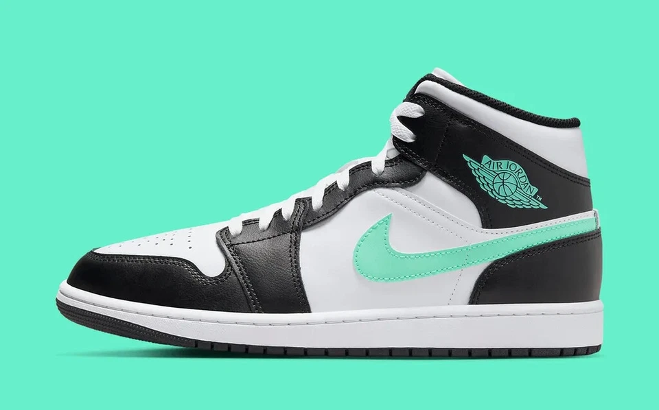 Nike Air Jordan 1 Mid Shoes White Green Glow Black DQ8426-103 Men's Multi Size - Image 3 of 4