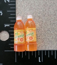 Dollhouse Miniature 1:12 Simulates 2 Liter ORANGE SODA Beverage Drink 2 Bottles