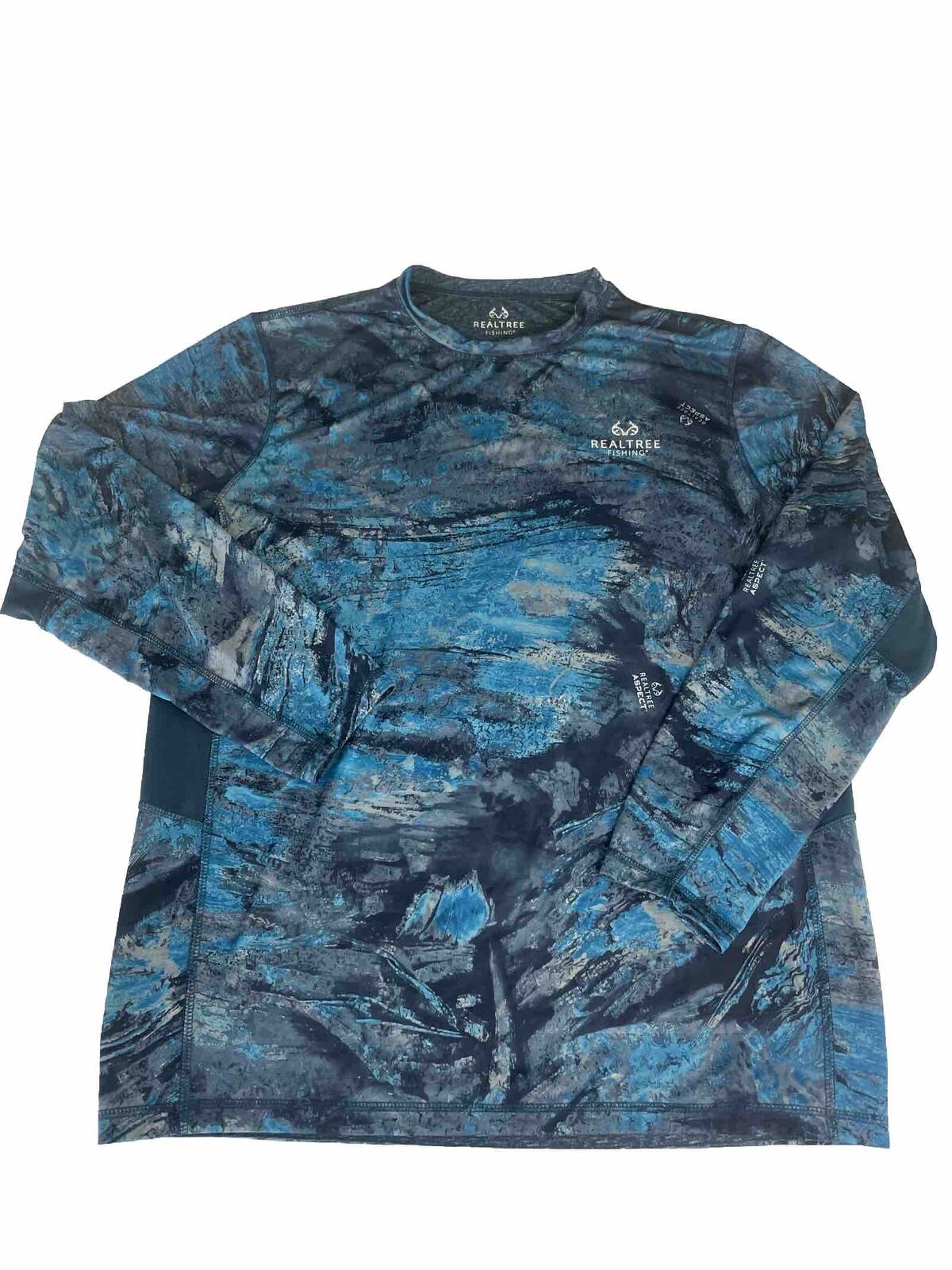 Realtree Aspect Fishing Mens Shirt Size XL Blue Wave Camo Long Sleeve Logo