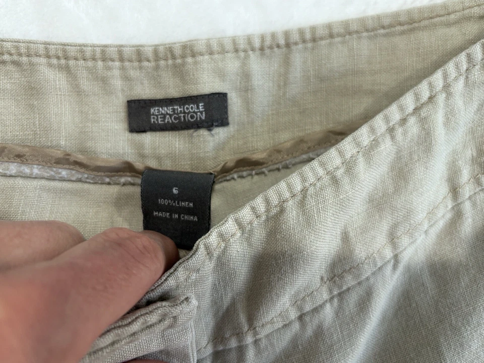 Kenneth Cole Reaction 100% 亚麻阔腿裤 棕褐色 尺寸 6,1GW4D559 — 第 3/4 张图片