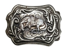 VINTAGE BELT BUCKLE BUCKING BRONCO - SILVERTONE