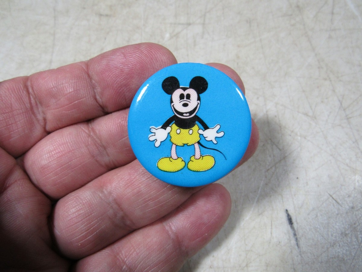Vintage Mickey Mouse Pin Back Button Yellow Pants & Shoes Unusual