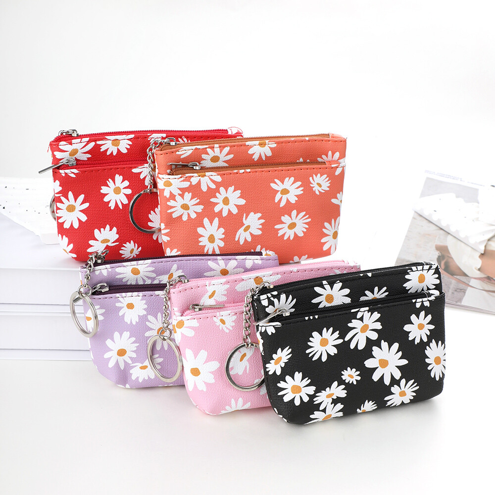Small Daisy Print Coin Purse PU Leather Wallet Key Card