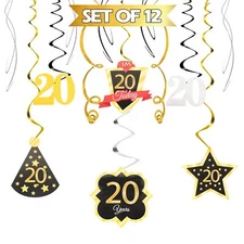 Happy 20th Birthday Decorations20th Birthday Black with Gold Swirls Hanging S...