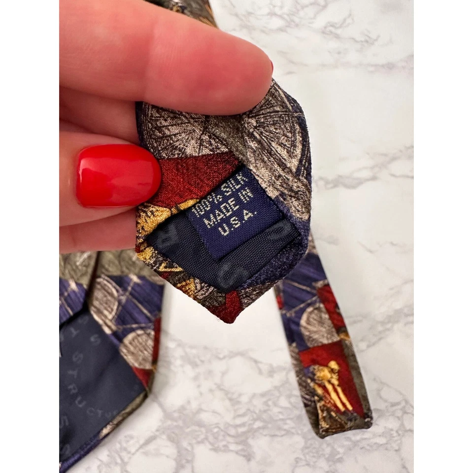 Corbata de ciclismo de seda estructura de colección azul rojo bicicleta ciclista patrón 100 % EE. UU. Foto 3 de 4