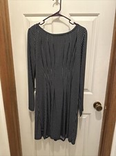 Michael Kors small black & white check scoop neck long sleeve dress Flair Skirt