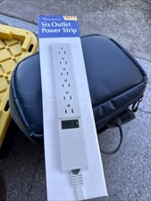 6 Outlet Power Strip With 15 Amp Breaker 4  Cord Lighted Switch Holes To Hang