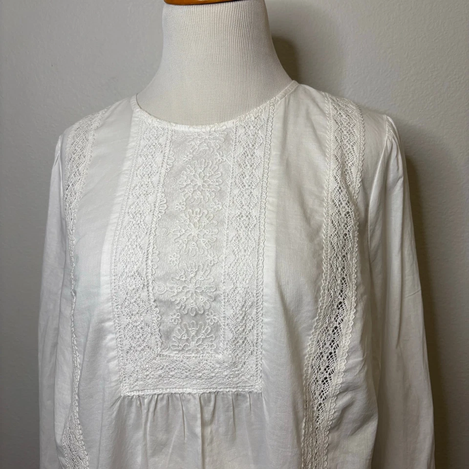Velvet Graham Spencer NWT White Long Sleeve Lace Peasant Boho Blouse Top Small - Image 2 of 4