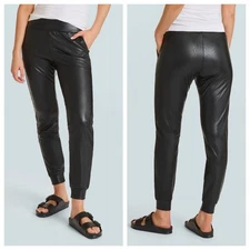 Commando Womens Faux Leather Joggers Black Small Relaxed Fit Stretch Pockets