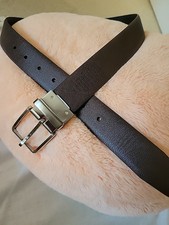 Reversible Belt BLACK/BROWN Non Leather Material Silver Buckle Men's Medium