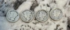 4 Different 1919-1944 Mercury 10 Cent Dimes Silver Coins