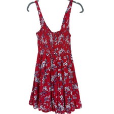 Japna Red Floral Smocked Sleeveless Swing Midi Dress M