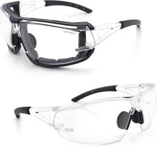 UKNOW Photochromic Safety Glasses, Scratch Resistant Wraparound Lenses, Black