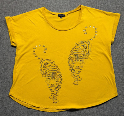 C & P Cherish Protect Top Women 3X Yellow Tigers Silver Black
