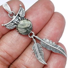 Feather - Imperial Jasper - Mexico 925 Sterling Silver Pendant Jewelry P-1284
