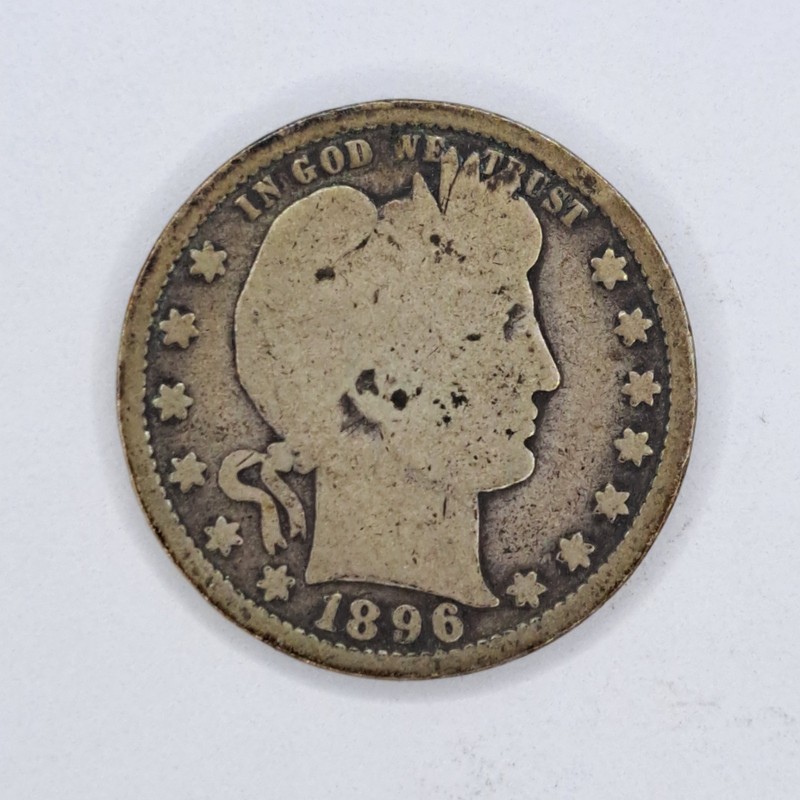1896 Barber  Quarter 25C Silver Coin Circulated Free Shipping #SA21