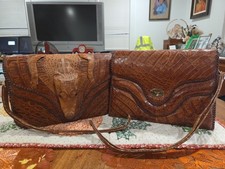 Pair Of 2 Vintage 1940s Genuine Alligator Purses Brown Leather