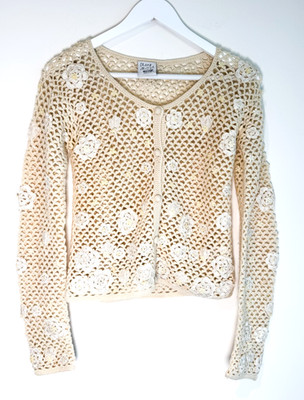 Vintage Moschino Cheap and Chic 100% Wool Cardigan Floral Appliqué  Sz S