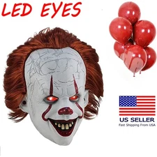 Halloween Scary Clown Pennywise IT Full Mask with LED EvilRed Eye Horror Cosplay