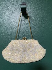 VTG 1970s British Hong Kong Faux Pearl Micro-Beaded Handmade Floral Formal Purse
