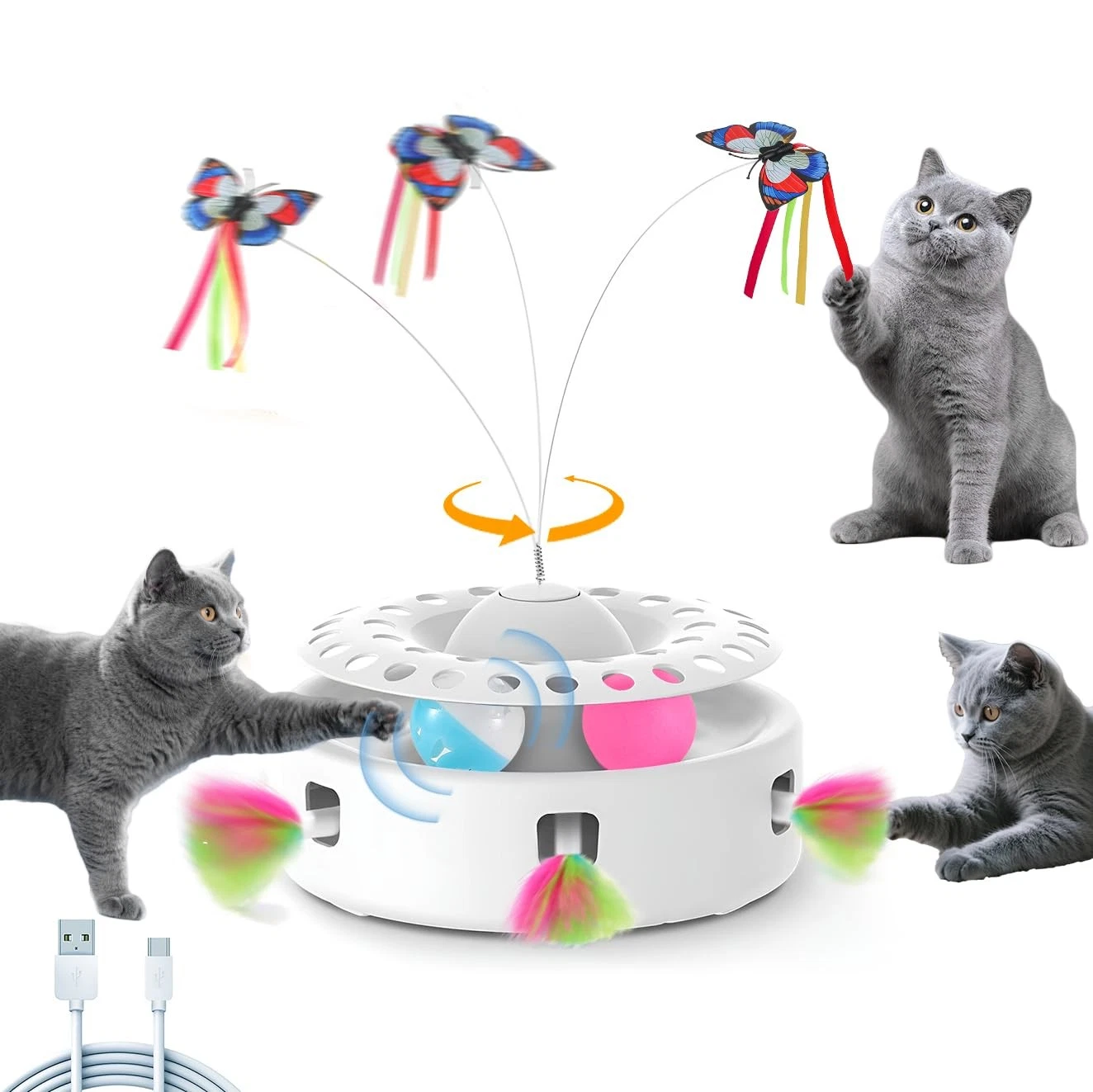 Interactive Cat Toys 3-in-1 Automatic Kitten Toy, Butterfly Dancing,