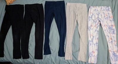 Lot of 5 Girls Leggings Size 10 Carter s & OshKosh - Navy, Grey, Black, Tie-Dye