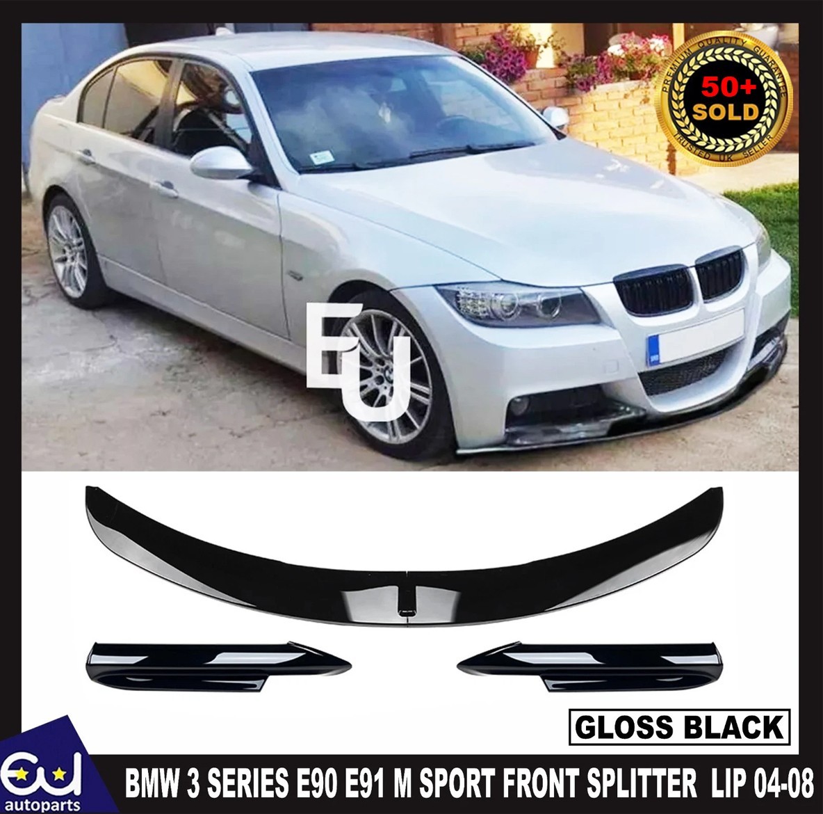 FOR BMW 3 SERIES E90 E91 M SPORT PRE-LCI FRONT SPLITTER LIP GLOSS BLACK 04-08