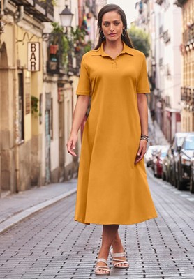 Jessica London Women's Plus Size Stretch Cotton Notch Neck Midi Dress