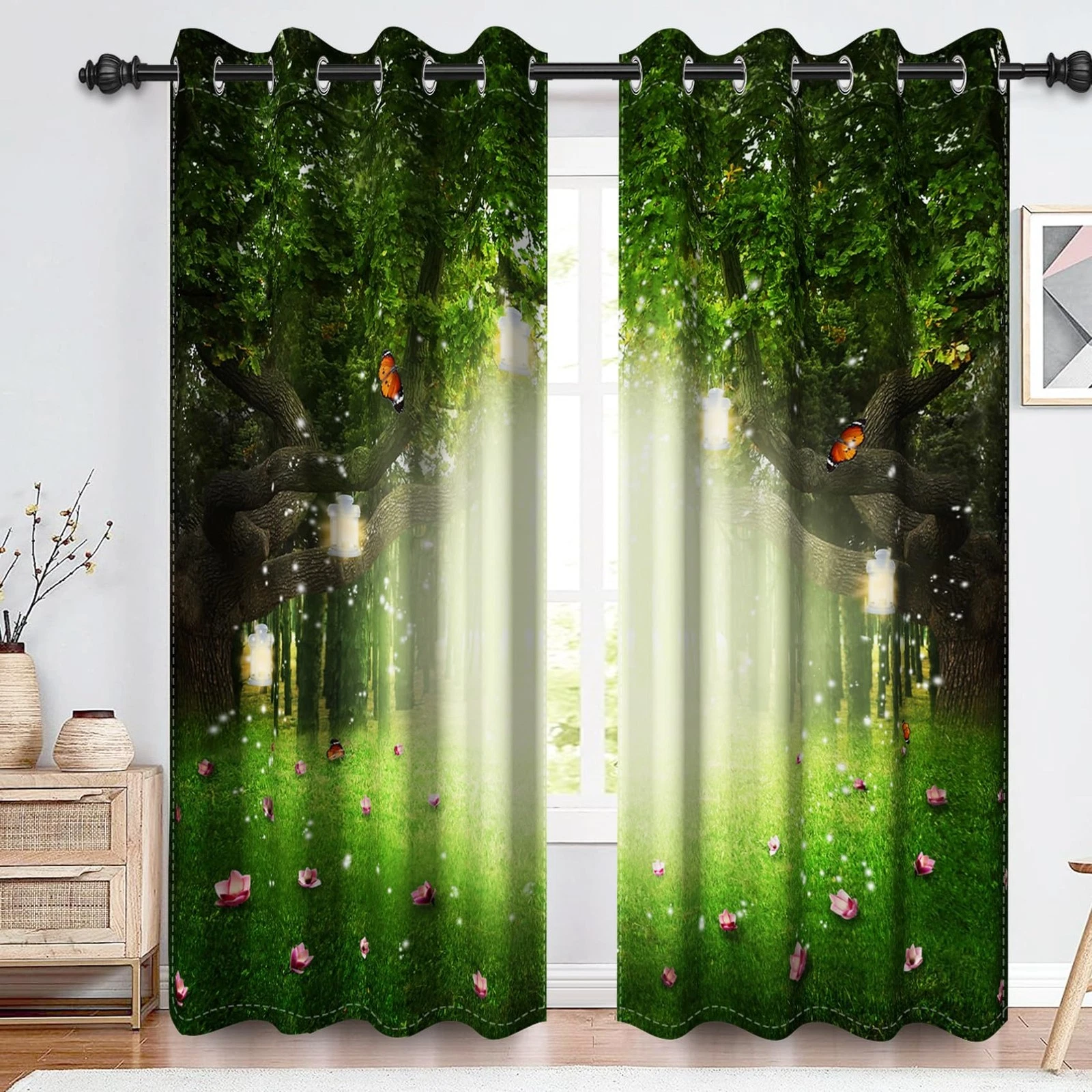 Enchanted Forest Blackout Curtains for Bedroom Fairy Tale Wonderland Window C...