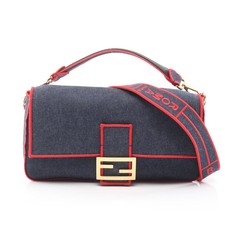 FENDI Mamma Bucket ROMA Handbag Denim Navy Red 2-Way with Shoulder Strap #RC1930