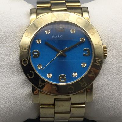 Marc by Marc Jacobs Watch Gold Tone 36mm Blue Dial Womens New