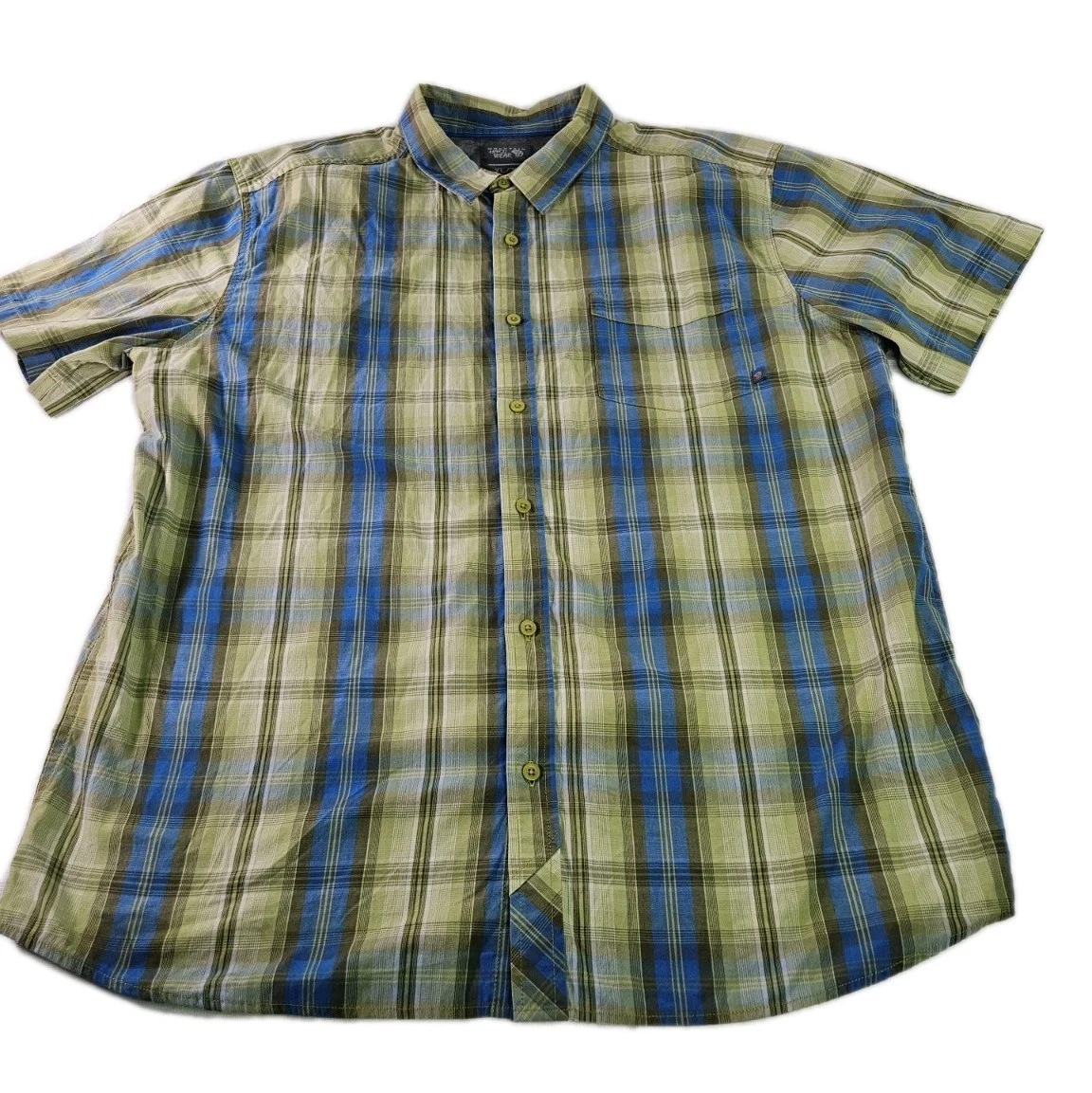 Mountain Hardwear Shirt Men XL Blue Green Plaid Short Sleeve Button Casual
