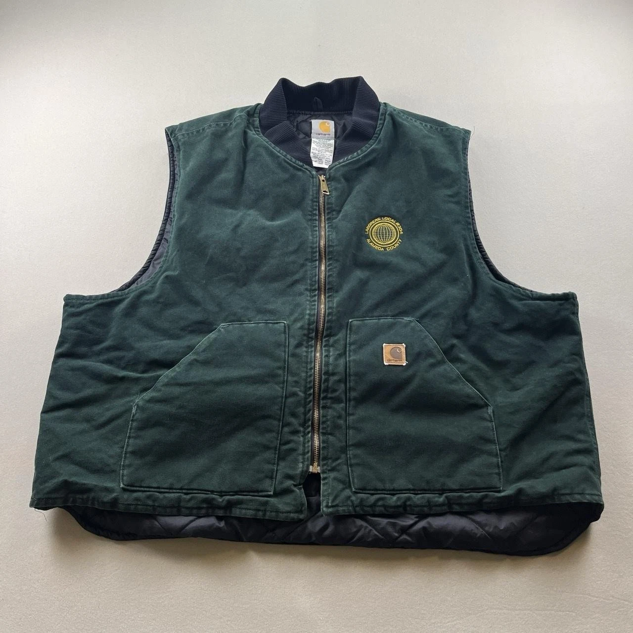 Vintage Carhartt Vest Jacket Mens 4XL Green Canvas Sandstone Arctic Quilt Lined