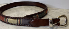 BRIGHTON Braided Leather Tapestry Belt 38 Brown Southwestern Silver Buckle 67506