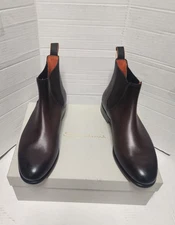 SANTONI Men's Brown Chelsea Boots With Burnished Toe Size 9UK/10US
