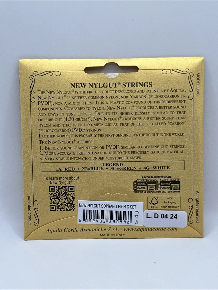 AQUILA SOPRANO UKULELE STRINGS - NYLGUT GCEA HIGH G TUNING - 4U - SUPERB STRINGS - Image 2 of 3