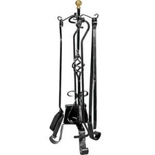 SET 4 ATTREZZI DA CAMINO PIGNA CON POMOLO IN OTTONE