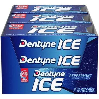 Dentyne Ice Peppermint Sugar-Free Chewing Gum, 9 16 Count (Pack of 9), White
