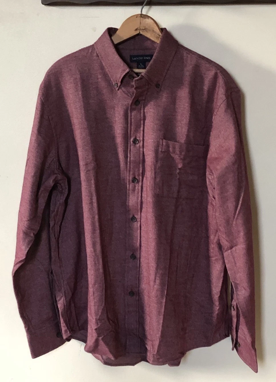 Lands End Mens L Maroon Lightweight Soft Baumwolle Flannel Button Up Shacket