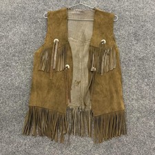 Vintage Brown Suede Fringe Vest Western Boho Leather 1970s Festival