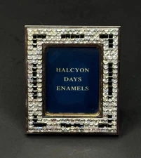 Rare Halcyon Days Enamel Swarovski Mini Picture Frame Black And Clear