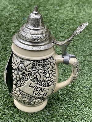 King-Werk 300R German Beer Stein 0.5 L Wien Wien Nur Du Allein Pewter Lid 6 