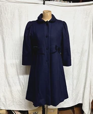 Vintage Girls Rothschild Navy Blue Wool & Velvet Winter Coat Size 14