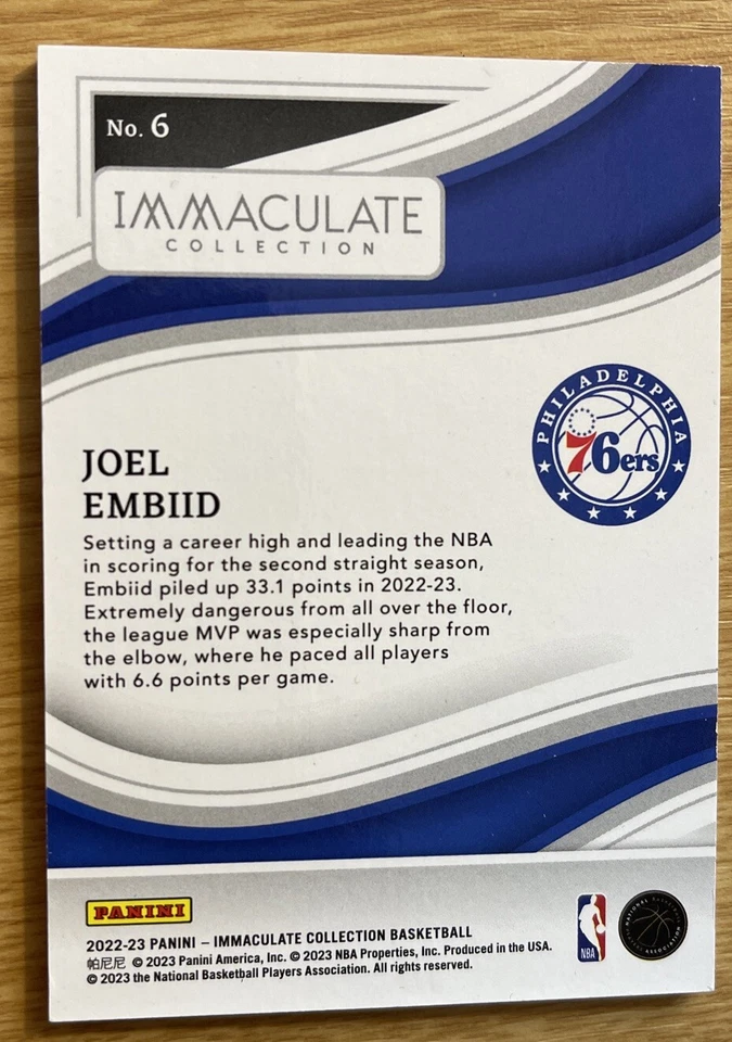 2022-23 JOEL EMBIID #43/99 PANINI IMMACULATE COLLECTION #6 76ers Rare - Image 3 of 3