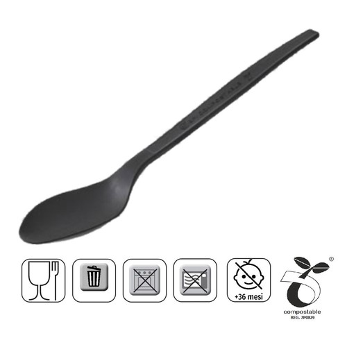 Cucchiai neri in pla riutilizzabili Cucchiaio compostabile 16 cm set posate 50pz - Imagen 7 de 8