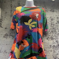 Vintage 1980-90's Women's Shirt Size M Creative Force Colorful Hibiscus Geo EUC