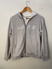 Adidas Full Zip Long Sleeve Grey Hoodie Womens Large Spellout