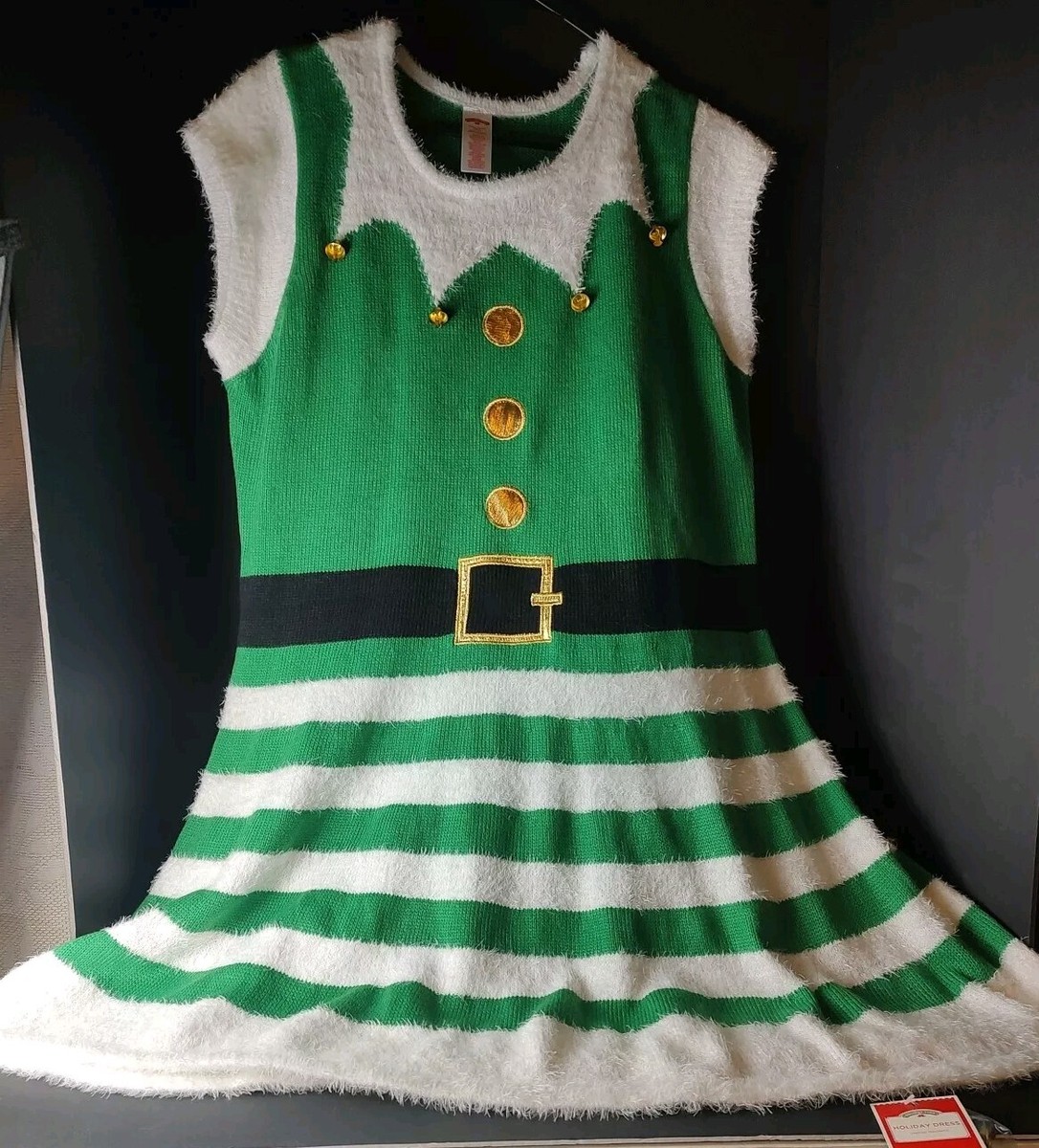 Elf Sweater Ugly Sweater Dress Walmart HOLIDAY TIME Ladies Green